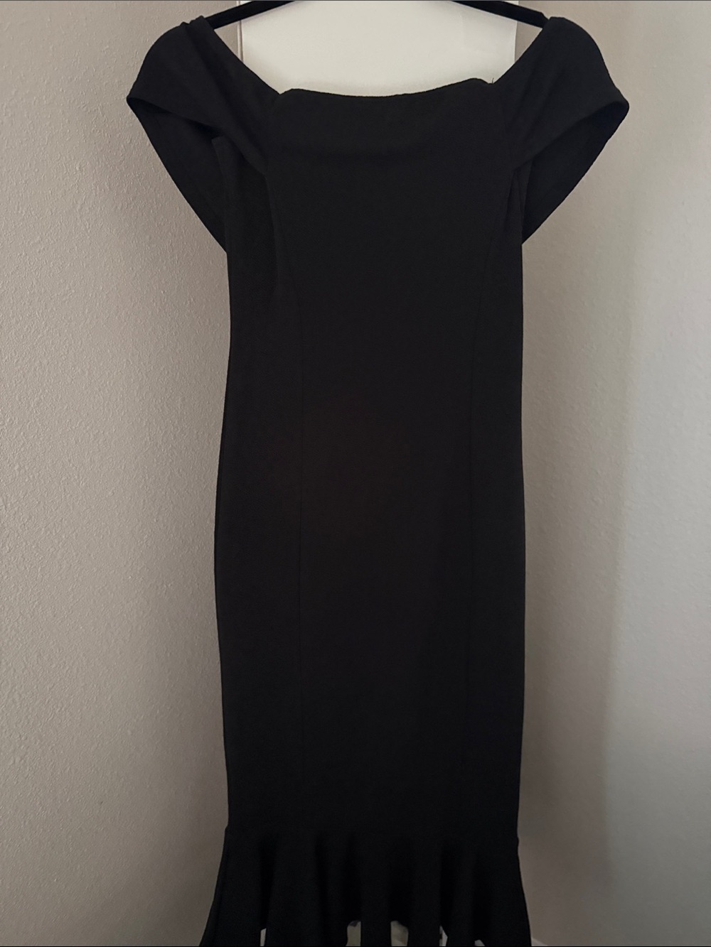 SHEIN Black One-Shoulder Ruffle-Hem Midi Dress
